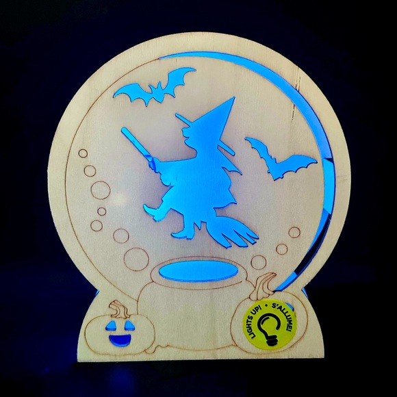 Wooden Lit Witch on a Broom Halloween Craft Decor Paint Yourself Night Light - Picture 1 of 3